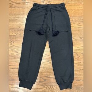 Ulla Johnson Black Cotton Fleece Jogger Sweatpants Size Small Tassel Drawstring